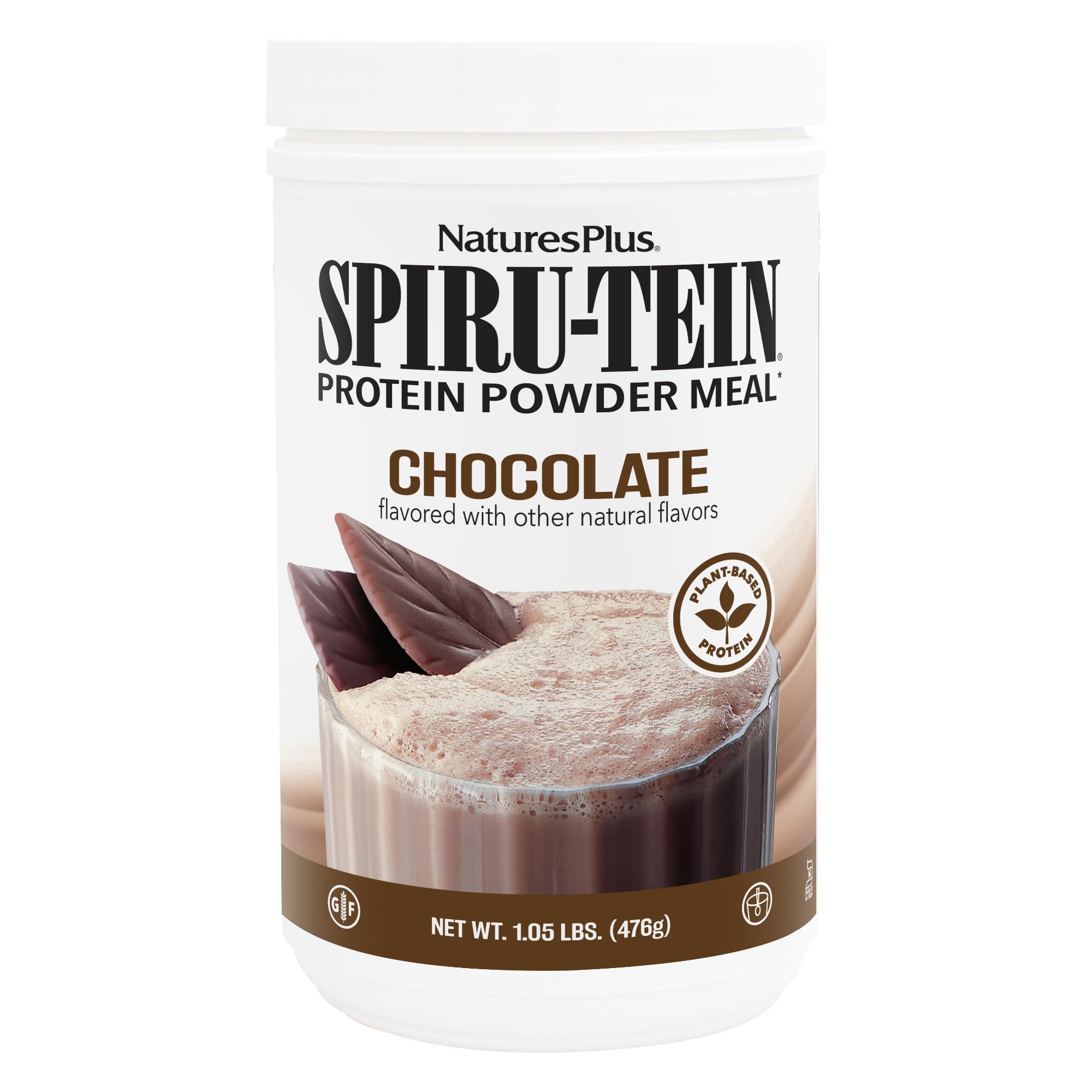 NaturesPlus SPIRU-TEIN, Chocolate - 1.05 lb - Plant-Based Protein Shake - Non-GMO, Vegetarian, Gluten Free - 17 Total Servings - TrustMedUSA