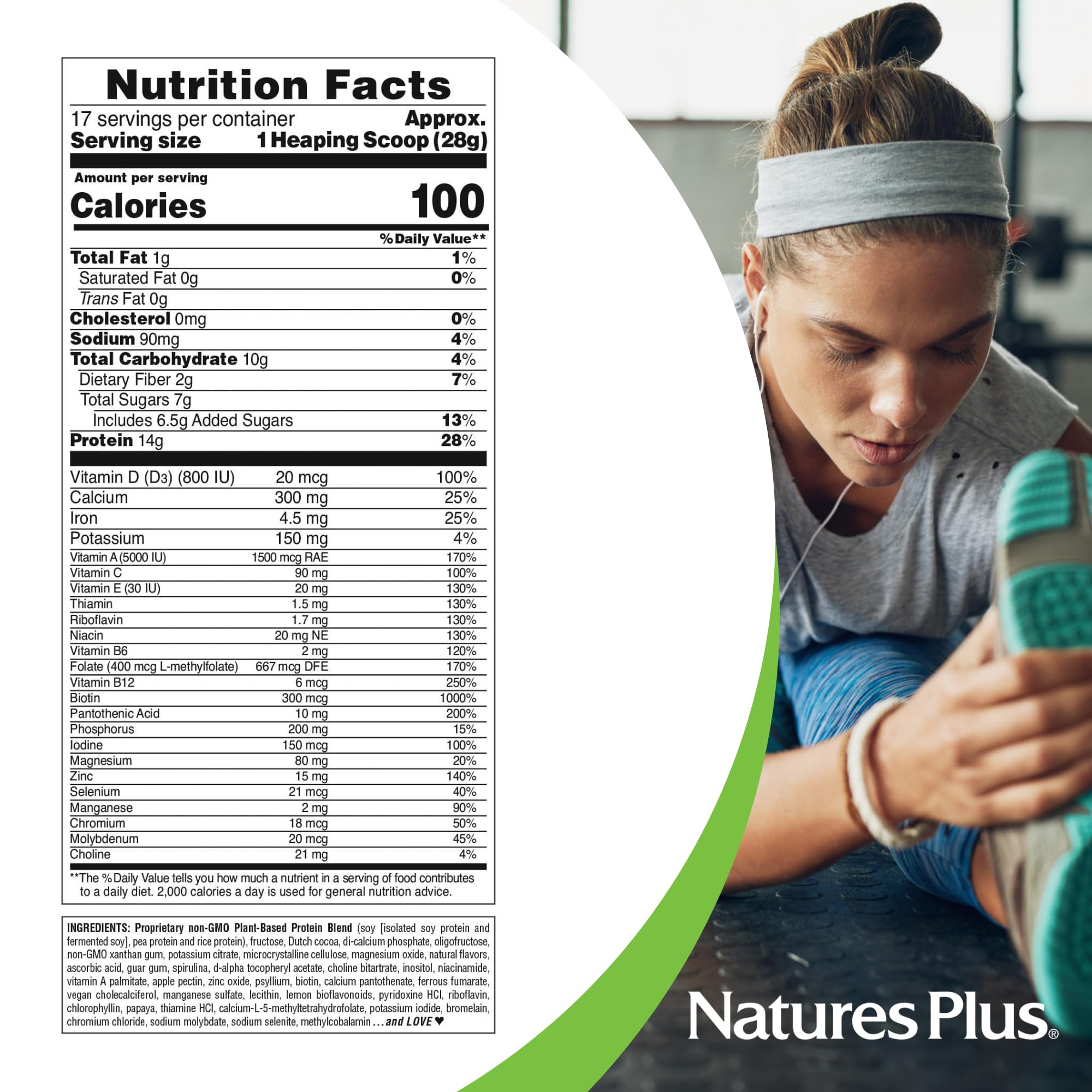NaturesPlus SPIRU-TEIN, Chocolate - 1.05 lb - Plant-Based Protein Shake - Non-GMO, Vegetarian, Gluten Free - 17 Total Servings - TrustMedUSA
