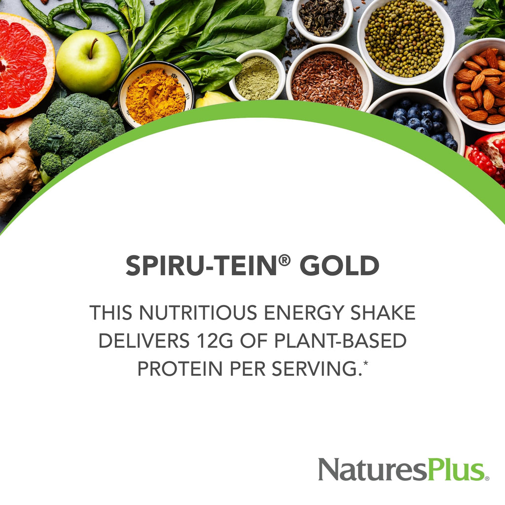 NaturesPlus SPIRU-TEIN GOLD, Vanilla - 1.03 lb - Plant-Based Protein Powder - Vitamins & Minerals for Energy - Vegetarian, Gluten Free - 13 Servings - TrustMedUSA