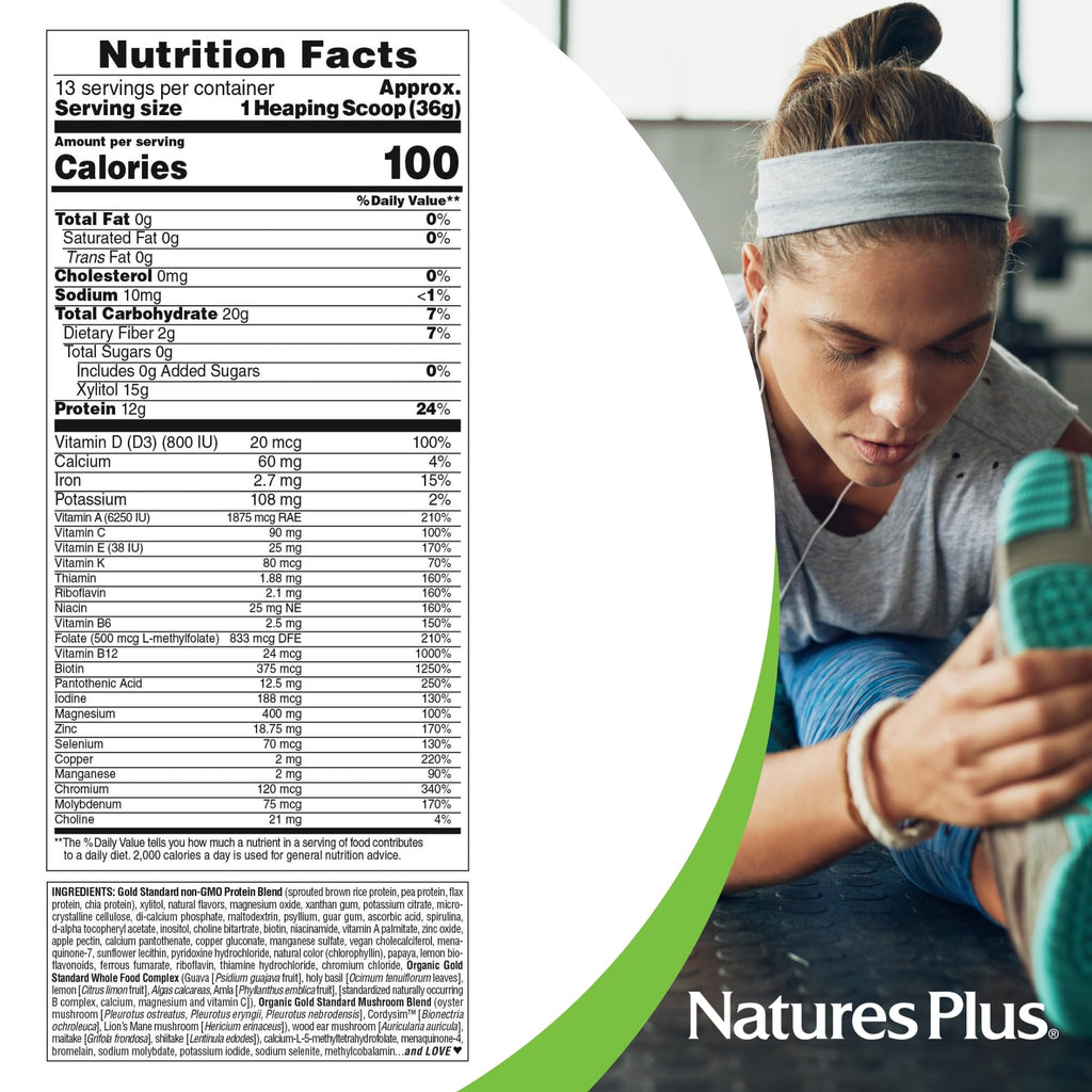NaturesPlus SPIRU-TEIN GOLD, Vanilla - 1.03 lb - Plant-Based Protein Powder - Vitamins & Minerals for Energy - Vegetarian, Gluten Free - 13 Servings - TrustMedUSA