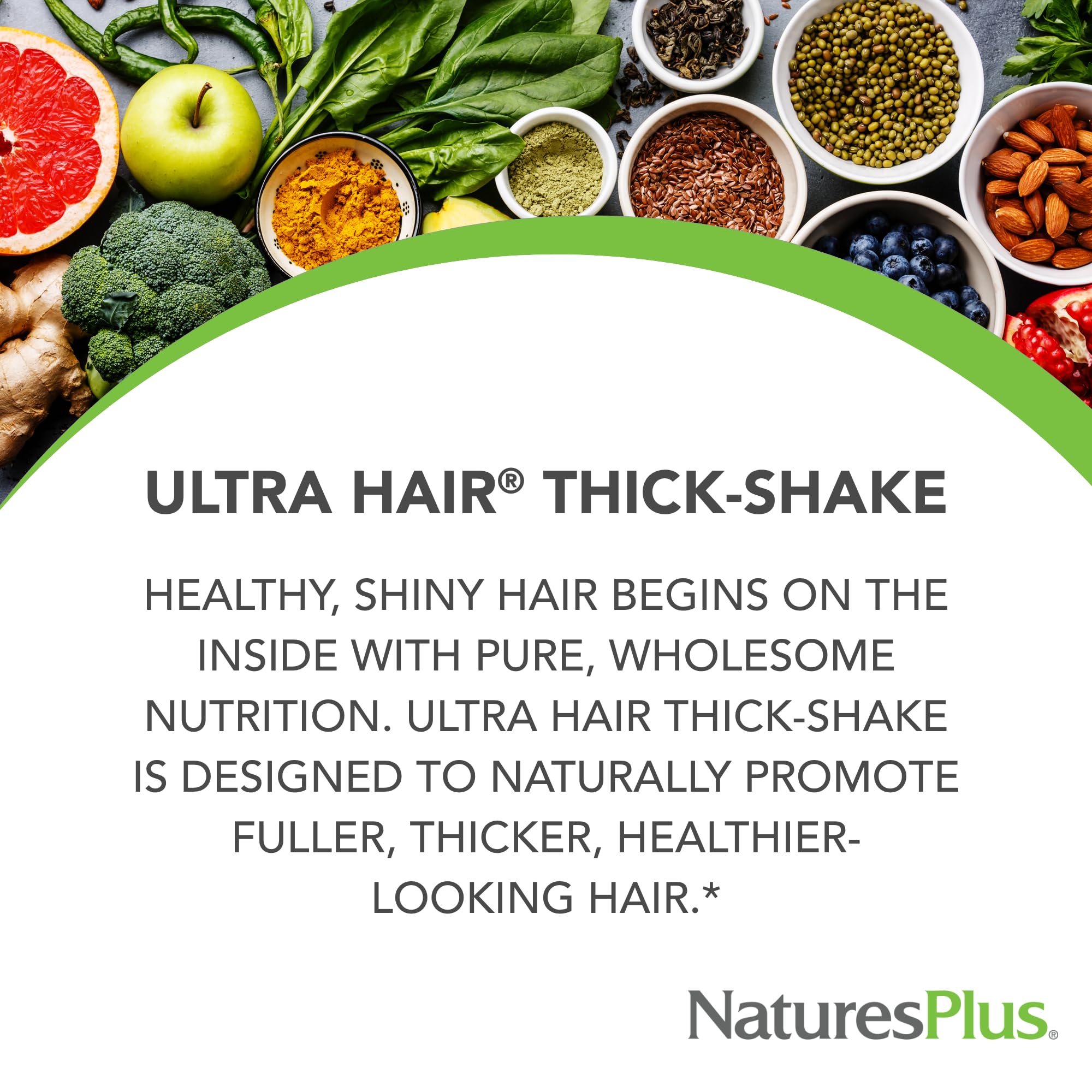 NaturesPlus Ultra Hair Thick Shake - 1 lb - French Vanilla Flavor - Hair Protein Powder for Healthy Growth - With Biotin & Amino Acids - Non-GMO, Gluten-Free - 16 Servings - TrustMedUSA