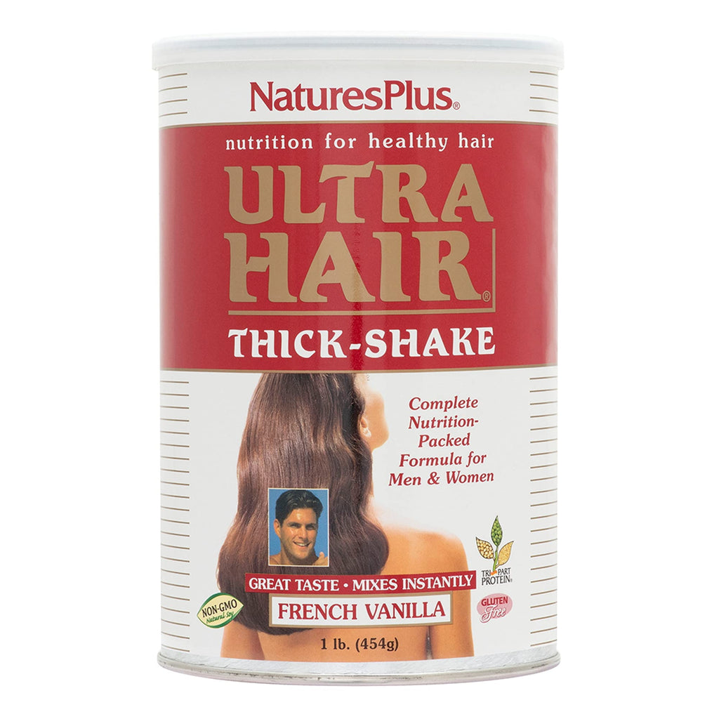 NaturesPlus Ultra Hair Thick Shake - 1 lb - French Vanilla Flavor - Hair Protein Powder for Healthy Growth - With Biotin & Amino Acids - Non-GMO, Gluten-Free - 16 Servings - TrustMedUSA