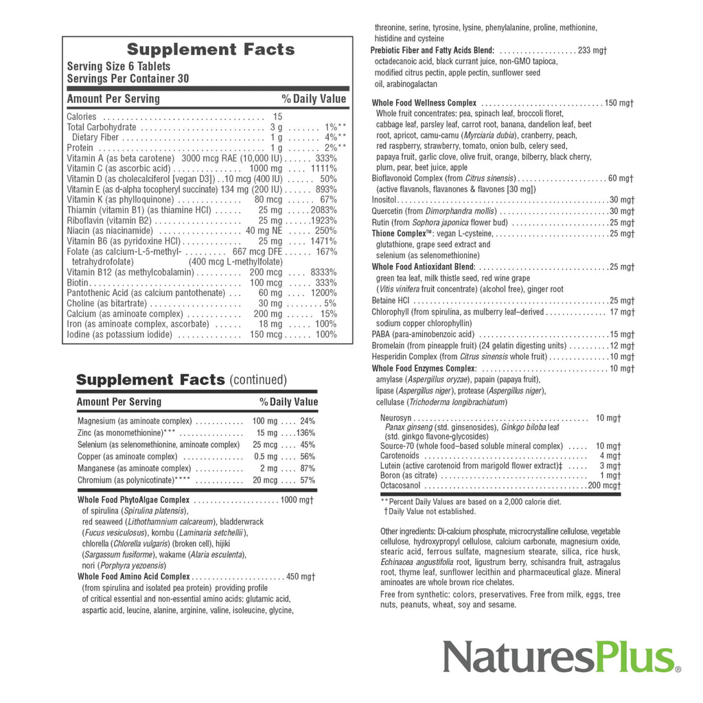 NaturesPlus Ultra Source of Life Multivitamin - 180 Mini-Tablets - with Whole Foods, Herbs, Lutein & Enzymes - Vegetarian, Gluten Free - 30 Servings - TrustMedUSA