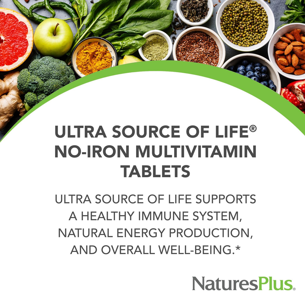 NaturesPlus Ultra Source of Life No-Iron Multivitamin - 180 Tablets - Supports Immune Health, Energy & Overall Well-Being - with Lutein & Vitamin D3 - Vegetarian & Gluten Free - 60 Servings - TrustMedUSA