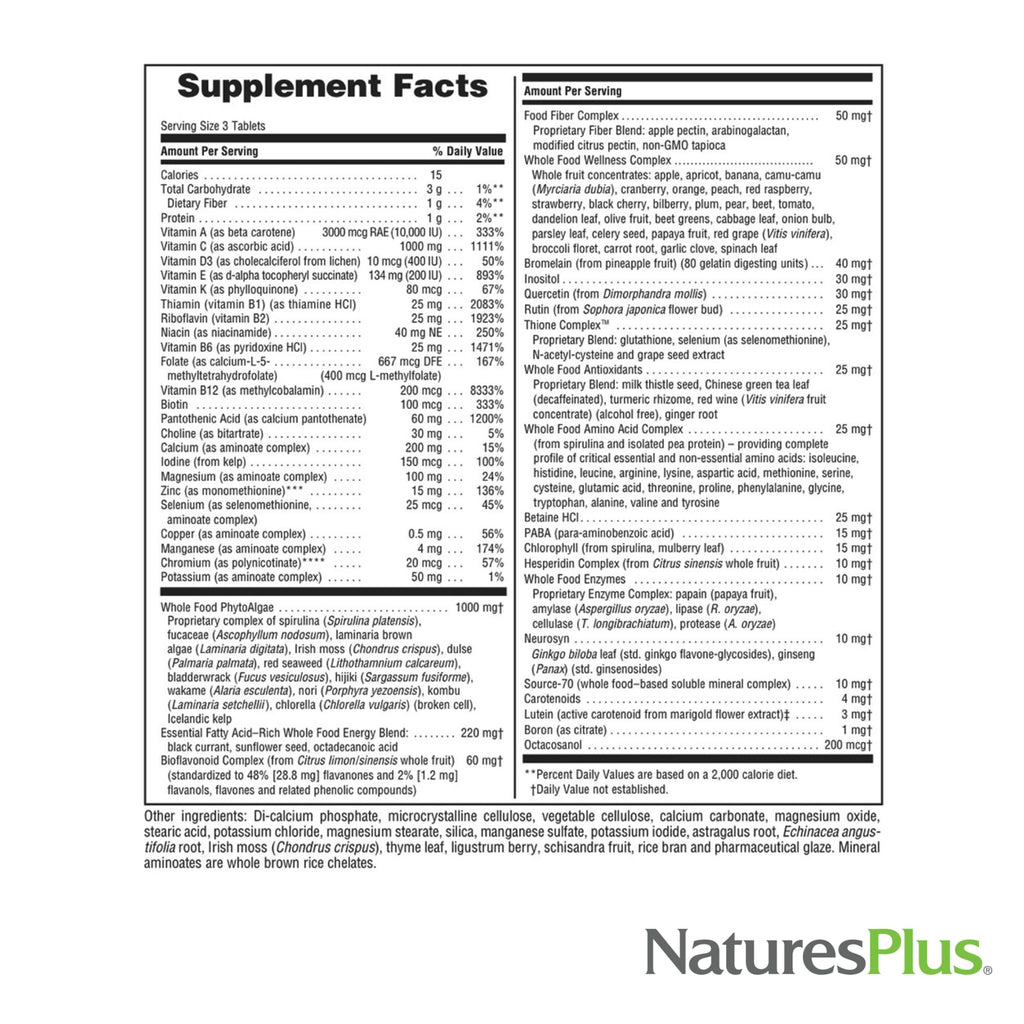 NaturesPlus Ultra Source of Life No-Iron Multivitamin - 180 Tablets - Supports Immune Health, Energy & Overall Well-Being - with Lutein & Vitamin D3 - Vegetarian & Gluten Free - 60 Servings - TrustMedUSA