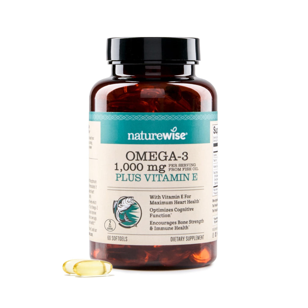 NatureWise Extra-Strength Omega 3 Fish Oil Supplement - 1000mg per Serving - 600 EPA & 400 DHA and Vitamin E - Support for Heart & Brain Health - TrustMedUSA