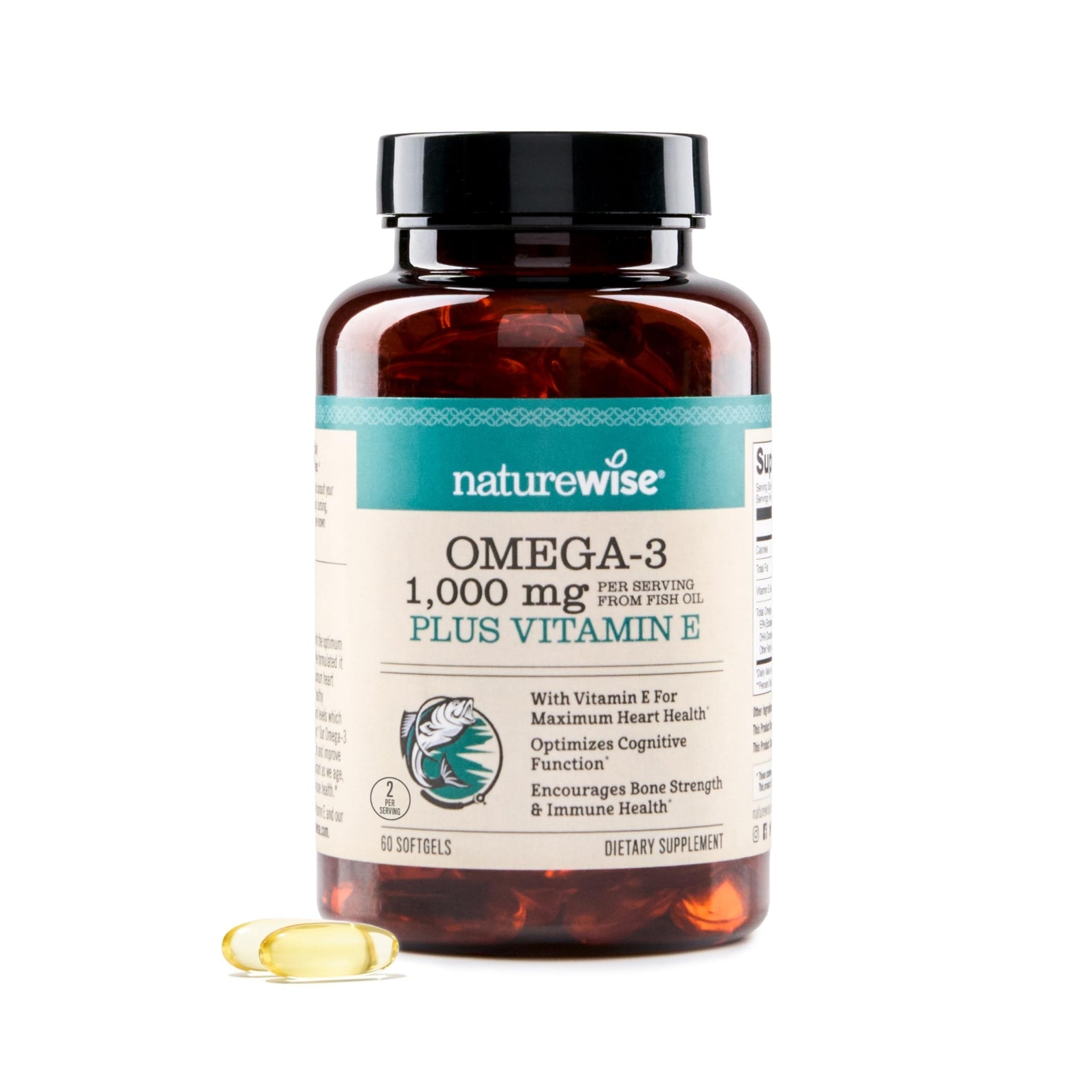 NatureWise Extra-Strength Omega 3 Fish Oil Supplement - 1000mg per Serving - 600 EPA & 400 DHA and Vitamin E - Support for Heart & Brain Health - TrustMedUSA