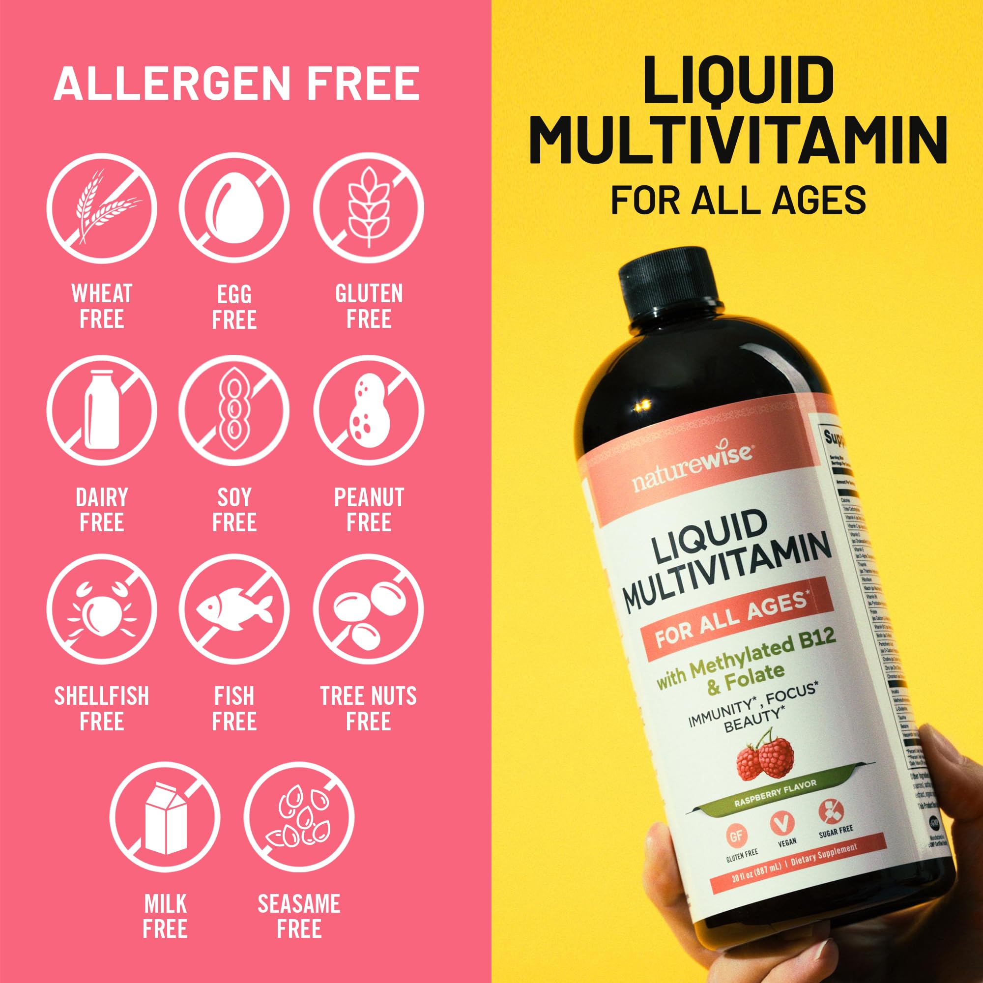 NatureWise Liquid Multivitamin for Women, Men of All Ages - Sugar Free, Vegan - Vitamins for Energy Levels, Beauty, Immune Health with Methylated B12 & Folate - Non-GMO - 30 fl oz(887 mL) - TrustMedUSA