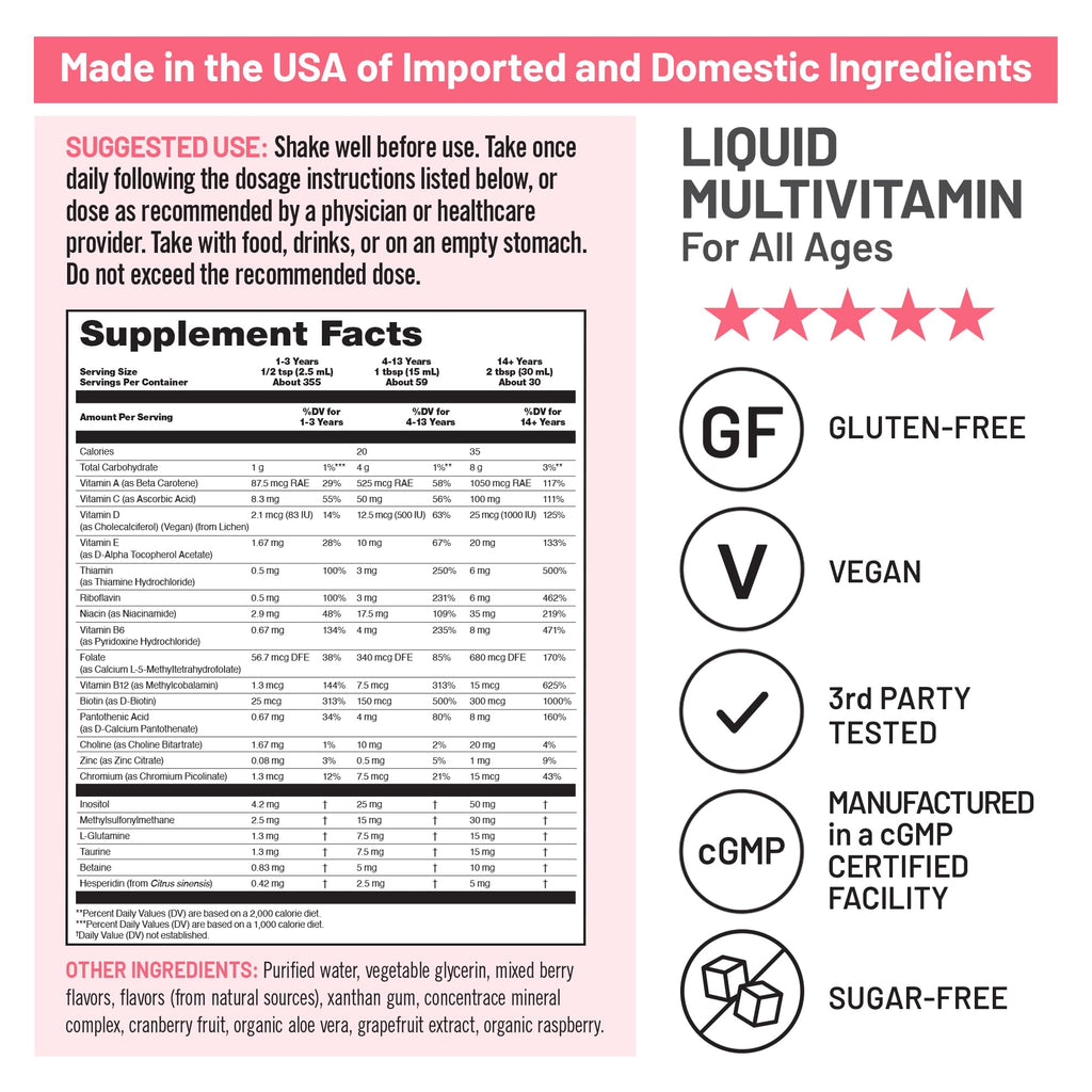 NatureWise Liquid Multivitamin for Women, Men of All Ages - Sugar Free, Vegan - Vitamins for Energy Levels, Beauty, Immune Health with Methylated B12 & Folate - Non-GMO - 30 fl oz(887 mL) - TrustMedUSA