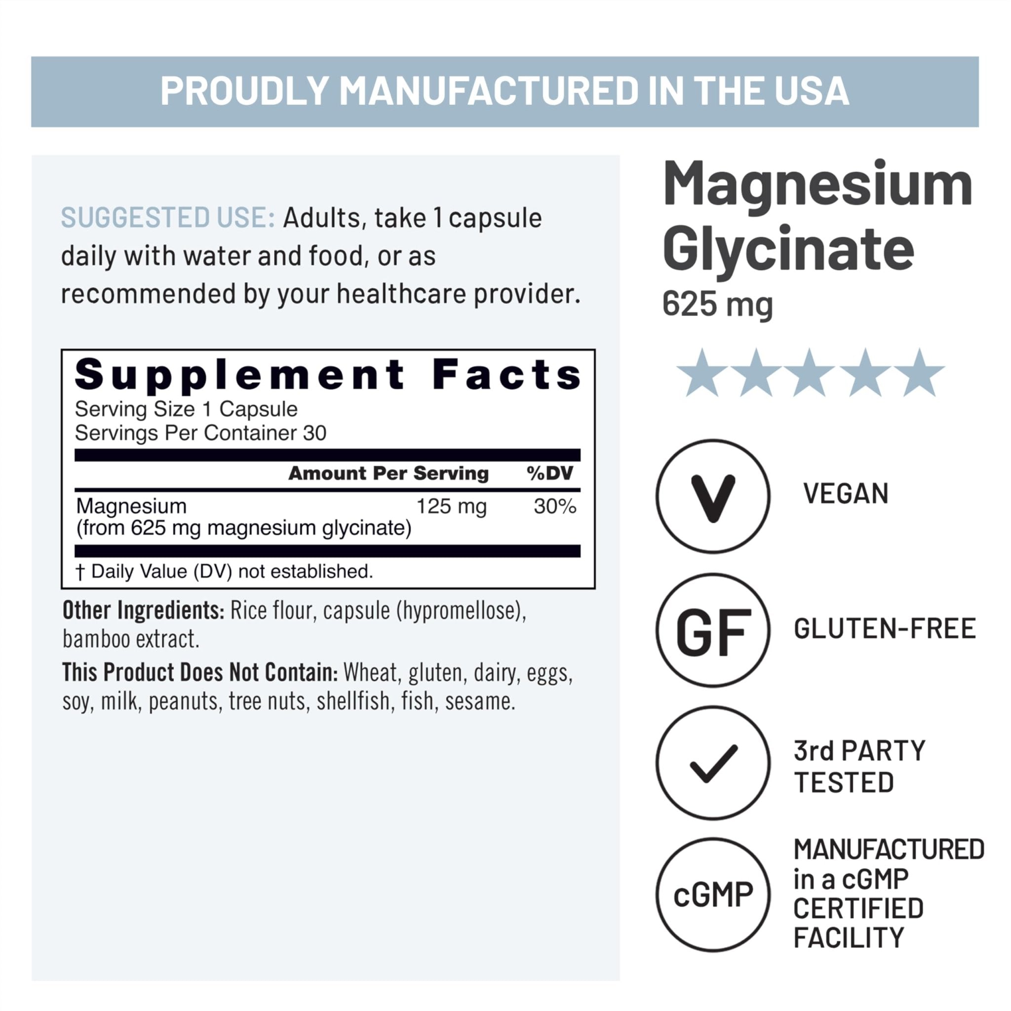 NatureWise Magnesium Glycinate 625 mg - High Absorption Chelated Magnesium Glycinate for Sleep, Relaxation, Muscle & Bones* - TrustMedUSA