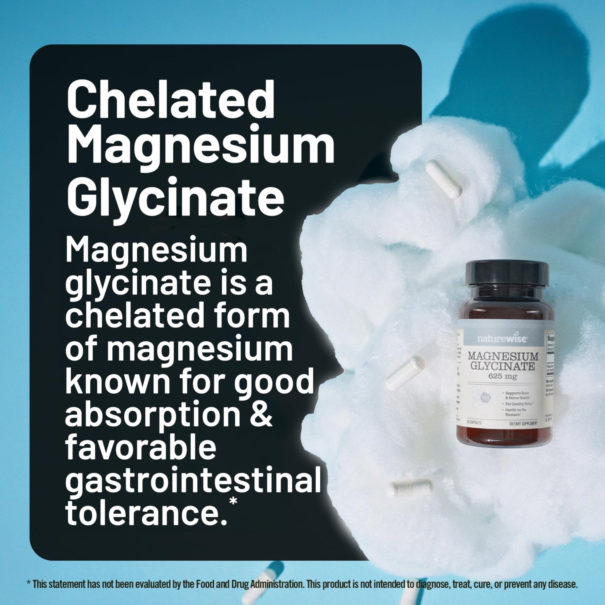 NatureWise Magnesium Glycinate 625 mg - High Absorption Chelated Magnesium Glycinate for Sleep, Relaxation, Muscle & Bones* - TrustMedUSA