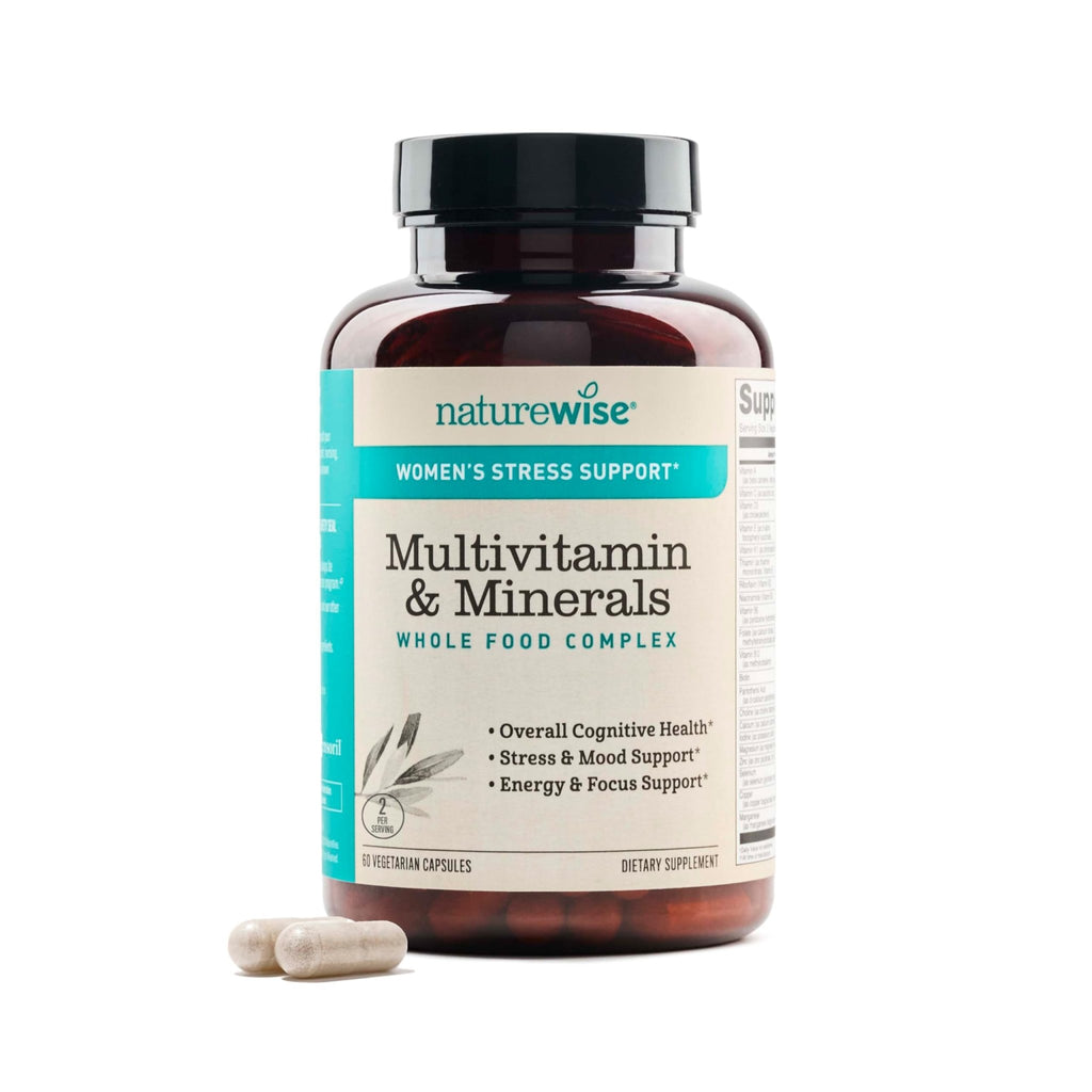 NatureWise Multivitamin for Women + Stress Support with Organic Whole Foods & Natural Minerals - B-Complex + Vitamin C + D3 K2 for Immunity, Hair, Skin & Nails - Non-GMO - 60 Capsules[30-Day Supply] - TrustMedUSA