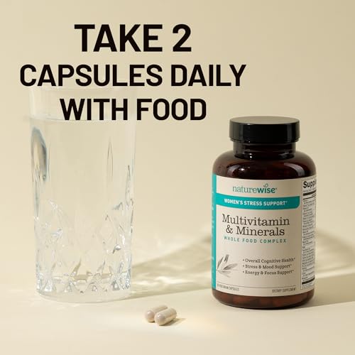 NatureWise Multivitamin for Women + Stress Support with Organic Whole Foods & Natural Minerals - B-Complex + Vitamin C + D3 K2 for Immunity, Hair, Skin & Nails - Non-GMO - 60 Capsules[30-Day Supply] - TrustMedUSA