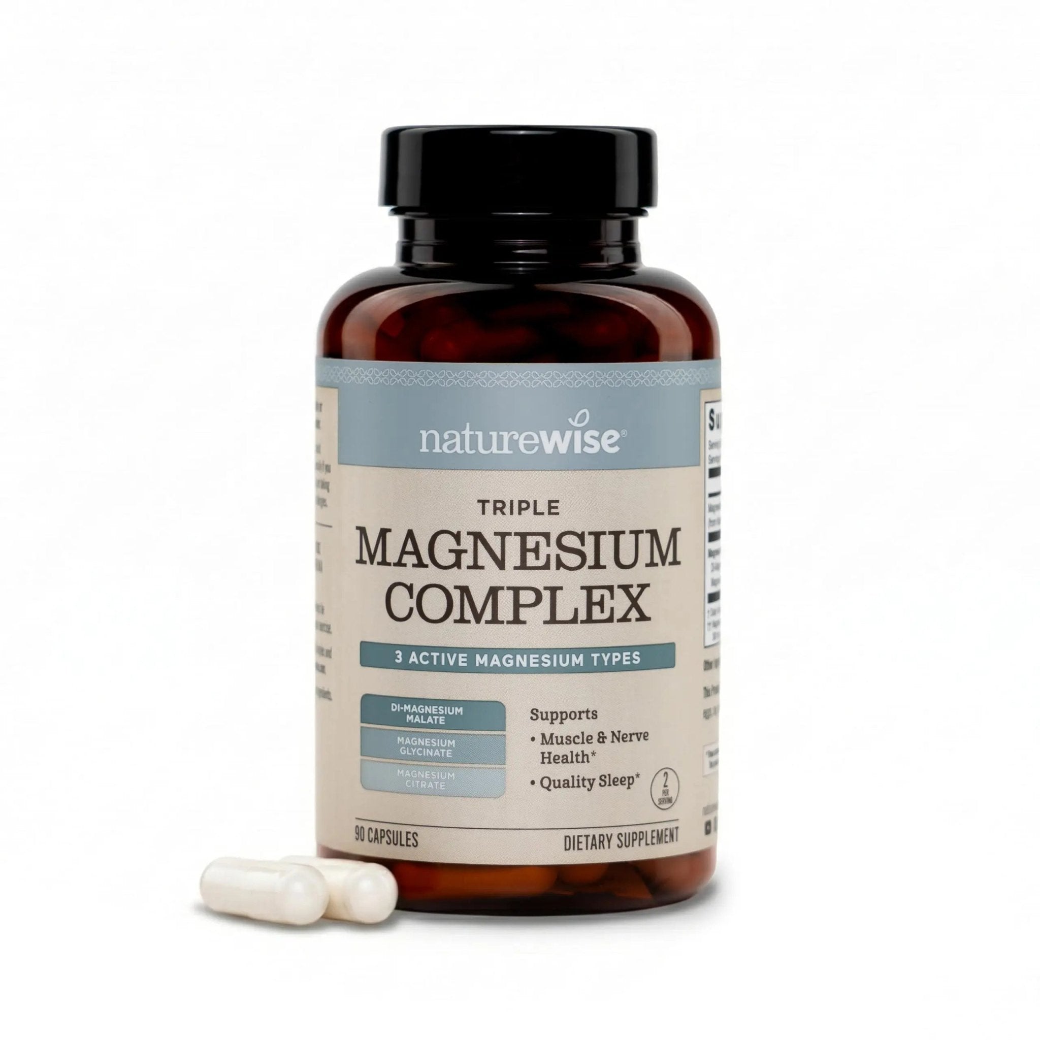 NatureWise Triple Magnesium Complex - High Absorption Magnesium Glycinate + Malate + Citrate for Muscle Nerve & Sleep Support - Vegan 90 Capsules - TrustMedUSA