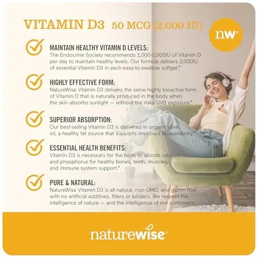 NatureWise Vitamin D3 2000iu (50 mcg) Healthy Muscle Function, and Immune Support - TrustMedUSA
