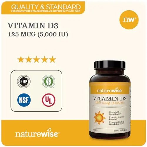 NatureWise Vitamin D3 5000iu (125 mcg) Healthy Muscle Function, and Immune Support - TrustMedUSA