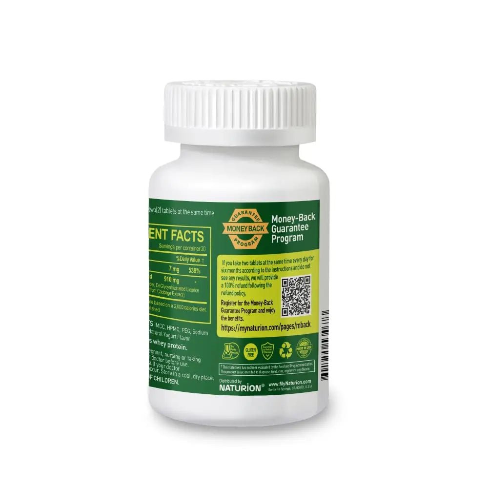 NATURION H. Pylori Support - Digestive Health Supplement with G-FOS Blend, Whey Protein, Licorice, Mastic Gum, Vitamin U, and Vitamin B2 - Stomach Comfort & Gut Balance - 60 Tablets, 30 Day Supply - TrustMedUSA