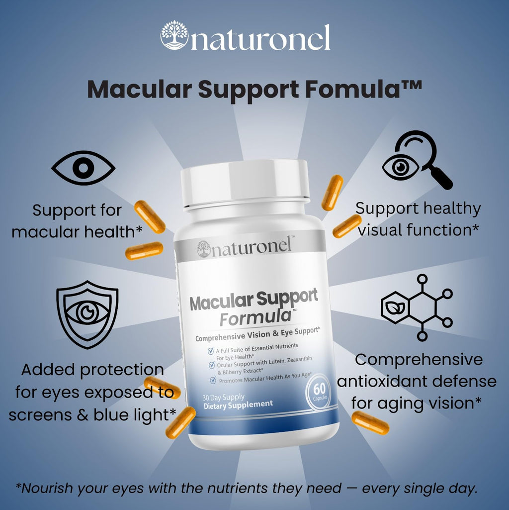 Naturonel Macular Support Formula – Vision & Eye Health with Lutein, Zeaxanthin, Bilberry, Eyebright & Antioxidants | Non-GMO, Made in USA, GMP Certified – 60 Capsules, 30 Day Supply (1) - TrustMedUSA