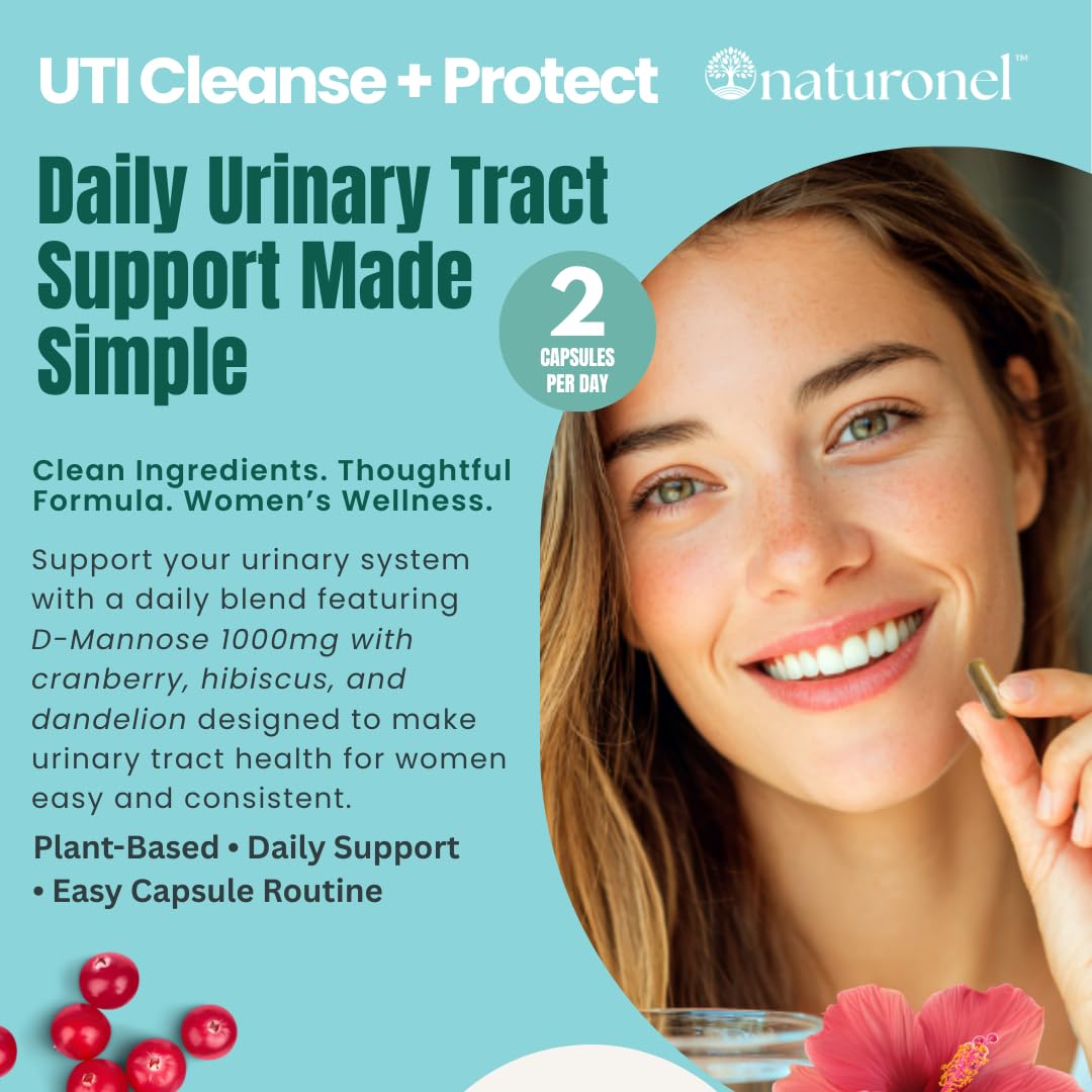 Naturonel UTI Cleanse + Protect – Urinary Tract Support with D-Mannose, Cranberry, Hibiscus & Dandelion | Advanced Formula, Dietary Supplement - Non-GMO, Made in USA, GMP Certified (1) - TrustMedUSA