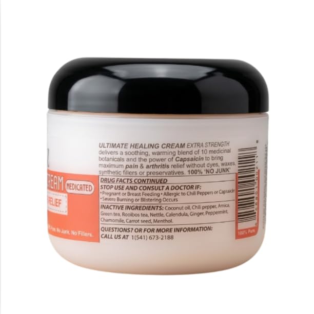 Naturulz Ultimate Healing (Medicated) Cream OTC 4 Ounce - Pain & Arthritis Topical for Sore Lower Back, Neck, Shoulders, and Muscles. All-Natural Formula with Medication Strength Capsaicin. - TrustMedUSA