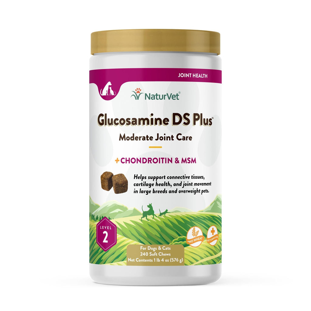 NaturVet – Glucosamine DS Plus - Level 2 Moderate Care – Supports Healthy Hip & Joint Function – Enhanced with Glucosamine, MSM & Chondroitin – for Dogs & Cats – 240 Soft Chews - TrustMedUSA