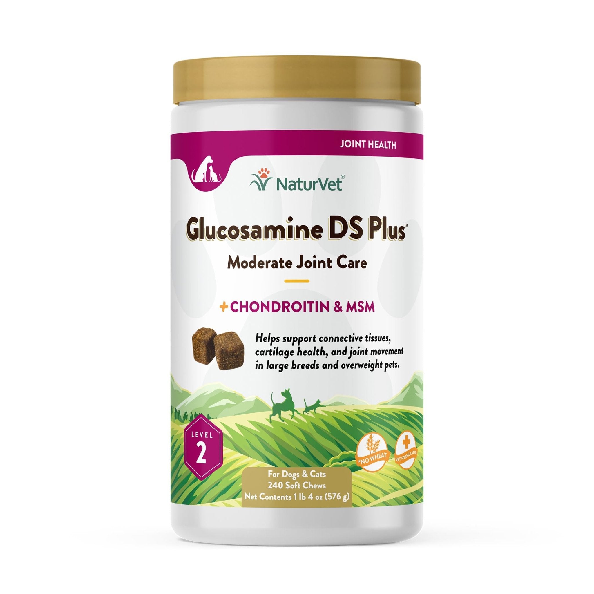 NaturVet – Glucosamine DS Plus - Level 2 Moderate Care – Supports Healthy Hip & Joint Function – Enhanced with Glucosamine, MSM & Chondroitin – for Dogs & Cats – 240 Soft Chews - TrustMedUSA