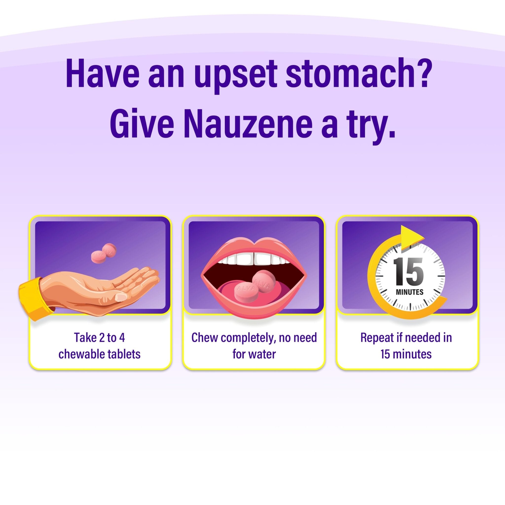 Nauzene Non-drowsy Upset Stomach & Nausea Relief Chewable Tablets - Fast-Acting Relief in 4 Minutes - Doctor Recommended - Wild Cherry Flavor, 42 ct - Maple Wellness Supplements
