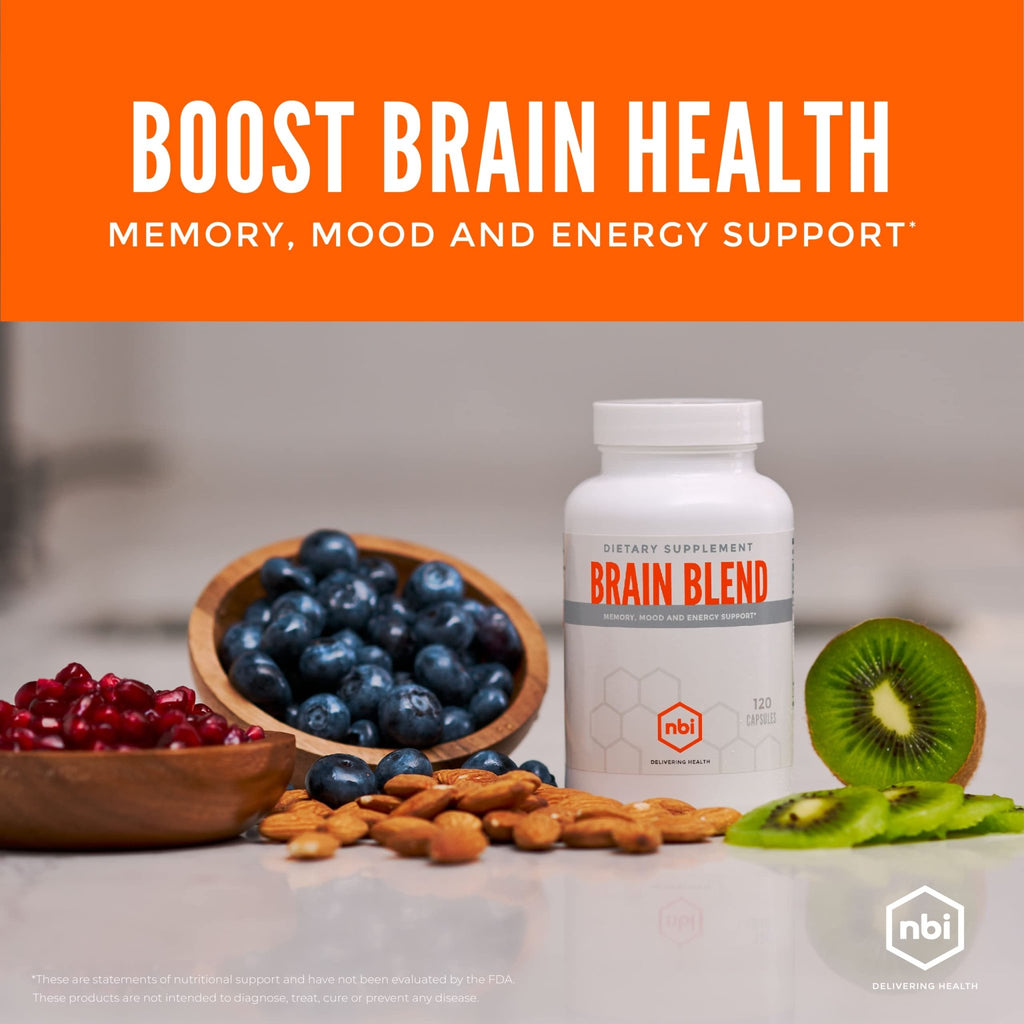 NBI Brain Blend for Memory, Focus, Concentration, Cognitive Function for Men & Women | Caffeine-Free with ALCAR, Alpha Lipoic Acid, Huperzine A, Turmeric | Nootropic | 120ct Capsules - TrustMedUSA