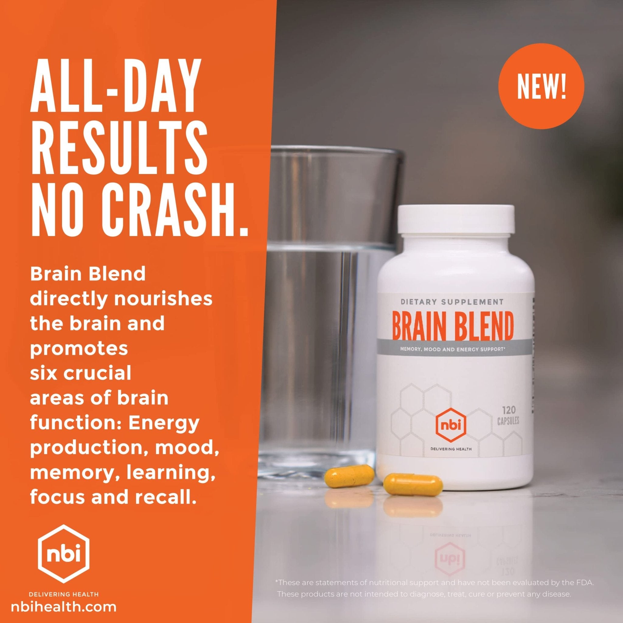 NBI Brain Blend for Memory, Focus, Concentration, Cognitive Function for Men & Women | Caffeine-Free with ALCAR, Alpha Lipoic Acid, Huperzine A, Turmeric | Nootropic | 120ct Capsules - TrustMedUSA