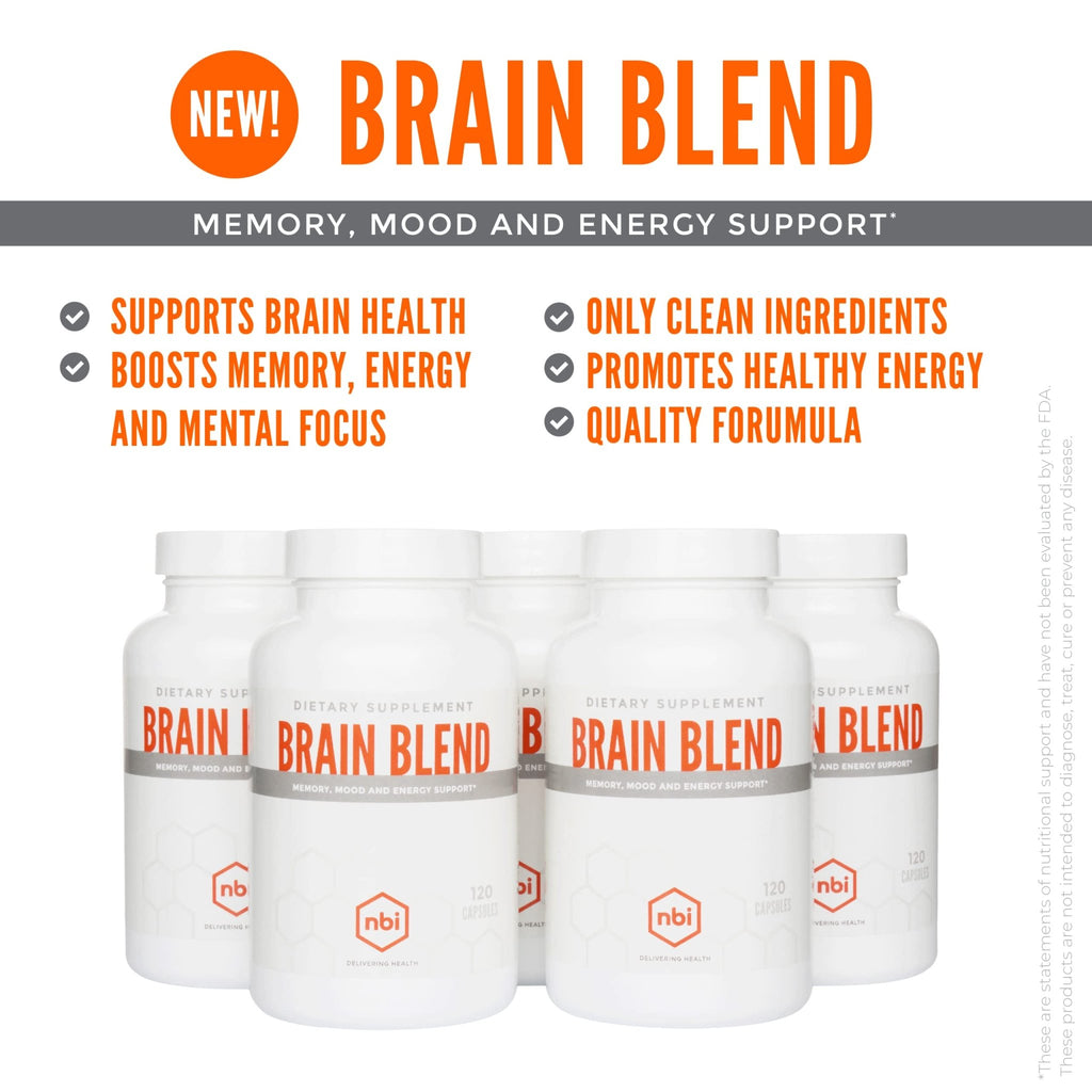 NBI Brain Blend for Memory, Focus, Concentration, Cognitive Function for Men & Women | Caffeine-Free with ALCAR, Alpha Lipoic Acid, Huperzine A, Turmeric | Nootropic | 120ct Capsules - TrustMedUSA