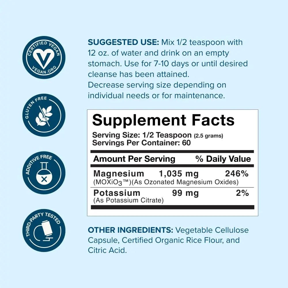 nbpure MagO7 - Natural Colon Cleanse & Detox Powder - Occasional Constipation Relief, Stool Softener, & Bloating Support for Men & Women - Ozonated Magnesium Oxide, 150 Gram - TrustMedUSA
