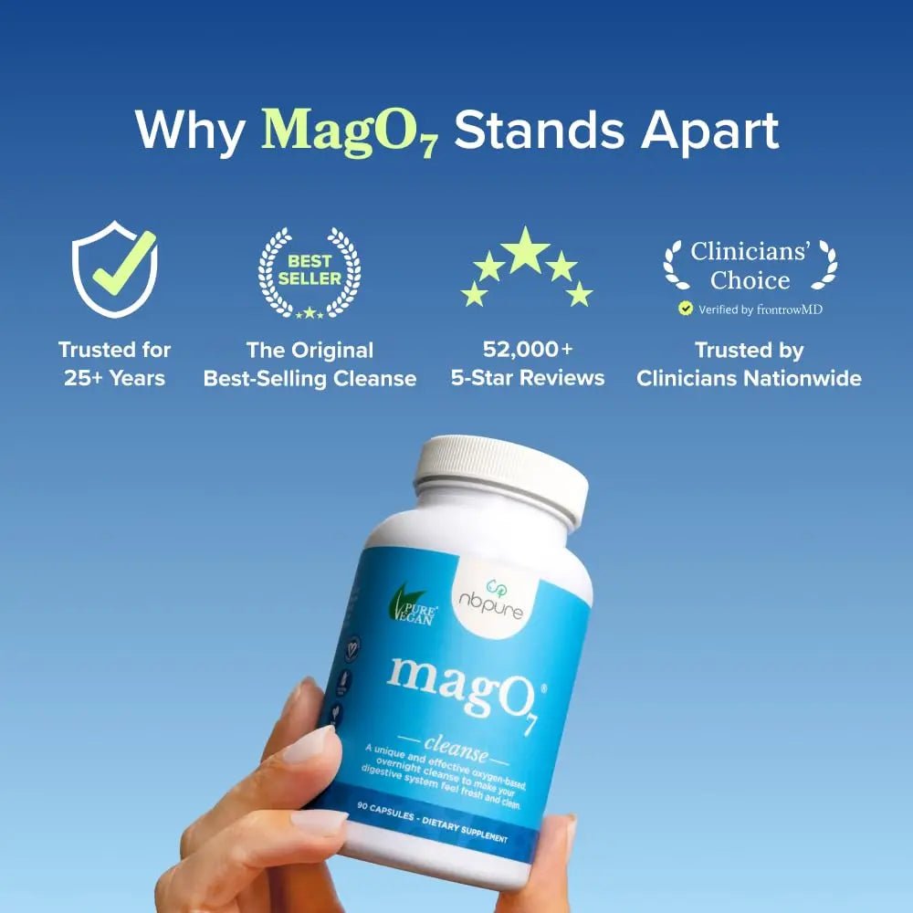 nbpure MagO7 - Natural Colon Cleanse & Detox Powder - Occasional Constipation Relief, Stool Softener, & Bloating Support for Men & Women - Ozonated Magnesium Oxide, 150 Gram - TrustMedUSA