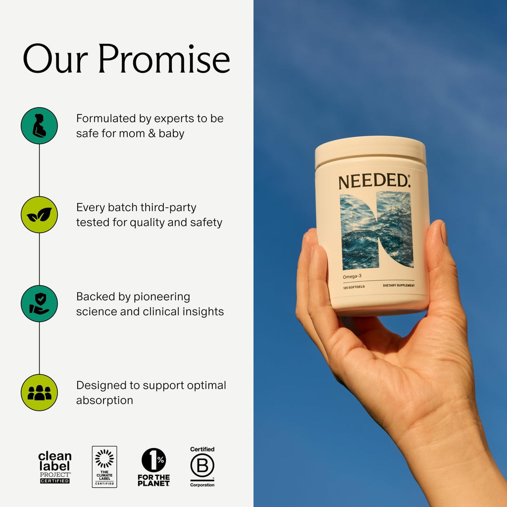 Needed. Prenatal Omega-3 - High Potency Dose of Sustainably Sourced Fish Oil, 1000mg DHA, 1000mg EPA, Encased in a Gelatin-Free, Plant-Based Softgel Shell - TrustMedUSA