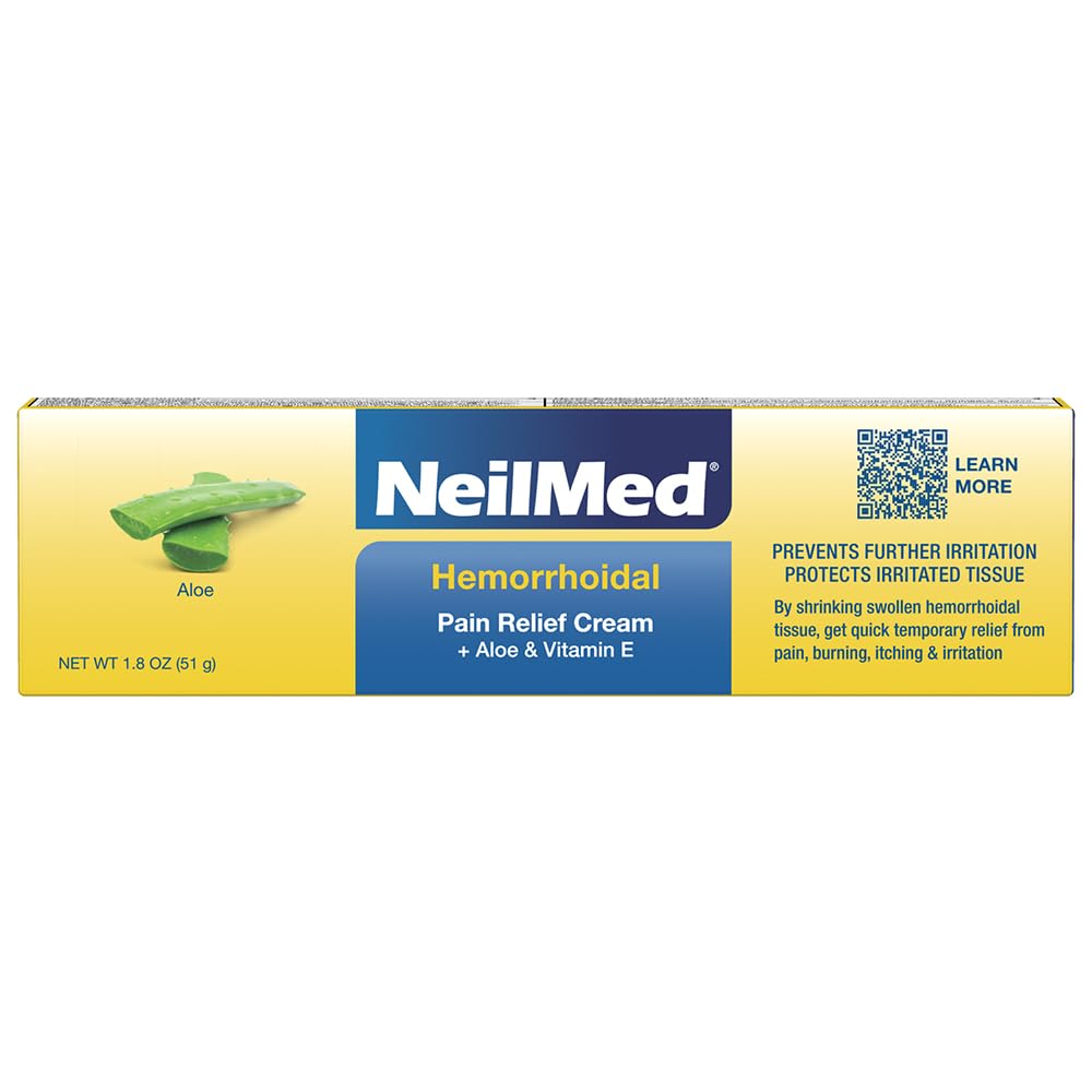 NeilMed Hemorrhoidal Pain Relief Cream with Aloe & Vitamin E, Hemorrhoid Treatment, Pain Relief, Relieves Burning, Itching and Discomfort, 1.8 oz. - TrustMedUSA