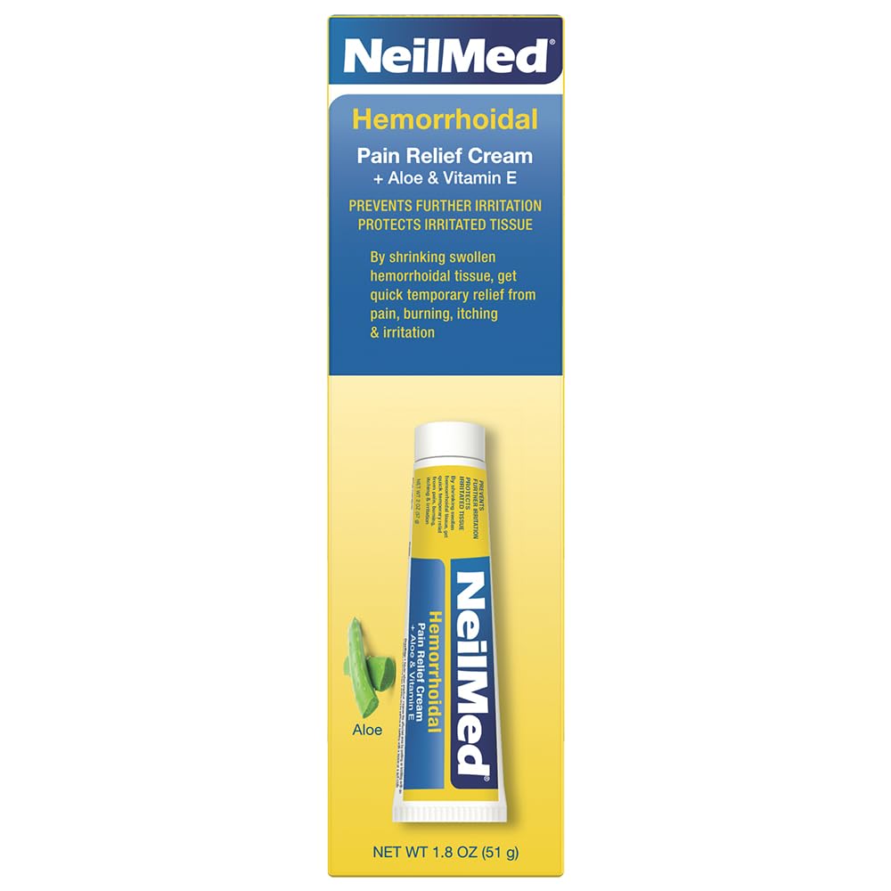 NeilMed Hemorrhoidal Pain Relief Cream with Aloe & Vitamin E, Hemorrhoid Treatment, Pain Relief, Relieves Burning, Itching and Discomfort, 1.8 oz. - TrustMedUSA