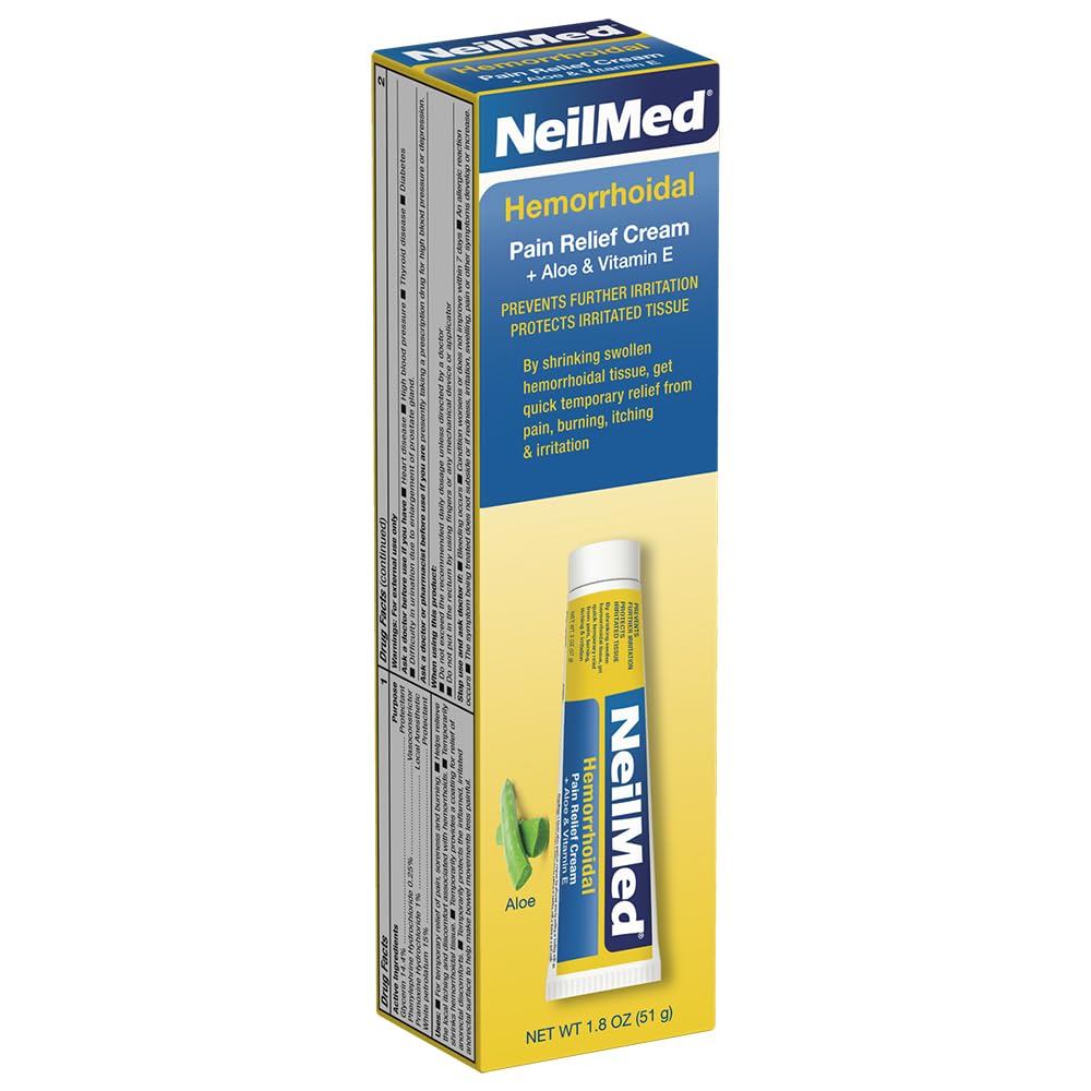 NeilMed Hemorrhoidal Pain Relief Cream with Aloe & Vitamin E, Hemorrhoid Treatment, Pain Relief, Relieves Burning, Itching and Discomfort, 1.8 oz. - TrustMedUSA