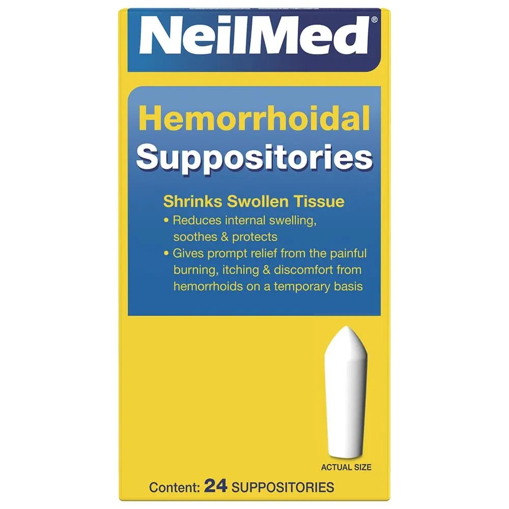 NeilMed Hemorrhoidal Suppositories, Shrinks Swollen Tissue, Relief from Burning, Itching and Discomfort of Hemorrhoids, 24 Count - TrustMedUSA