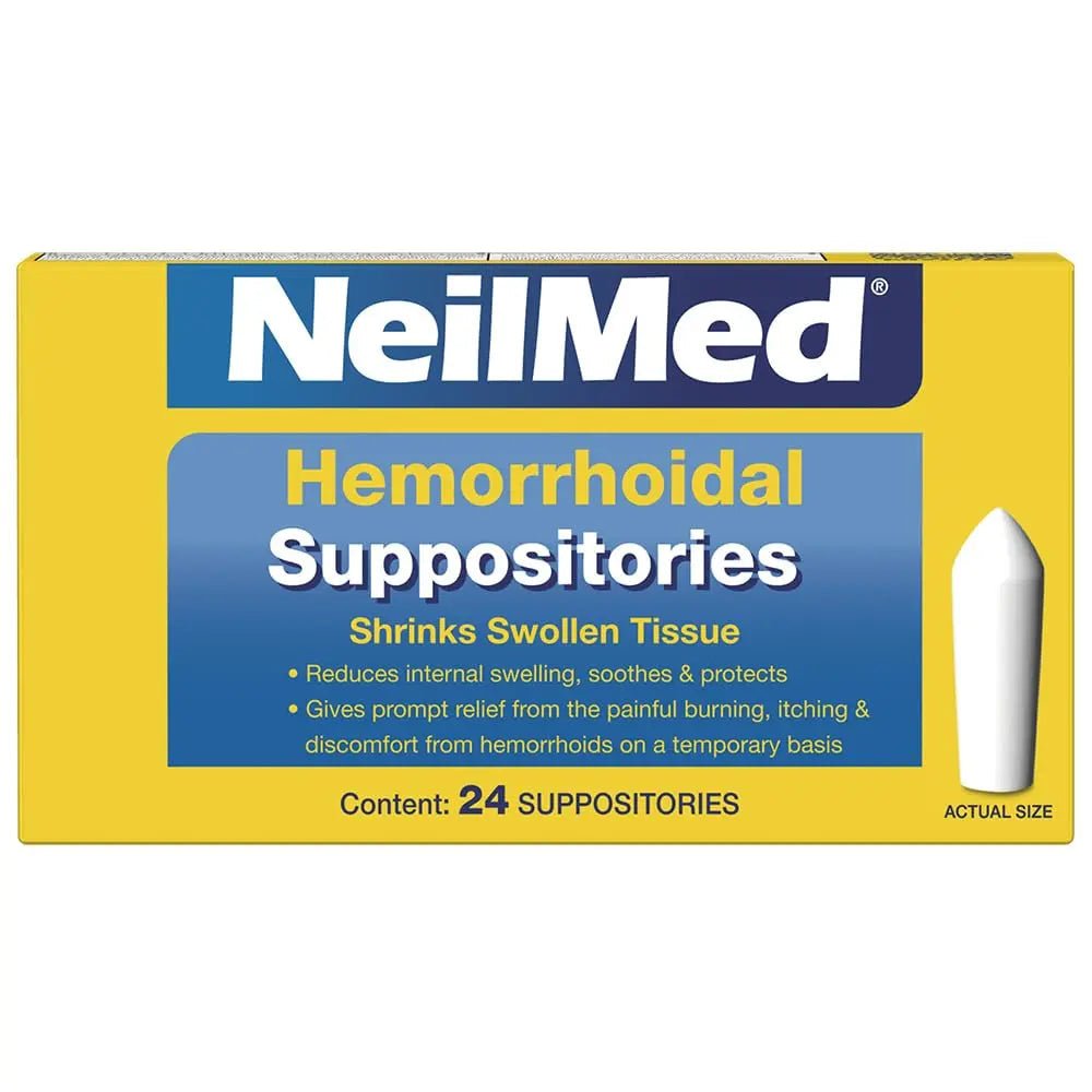 NeilMed Hemorrhoidal Suppositories, Shrinks Swollen Tissue, Relief from Burning, Itching and Discomfort of Hemorrhoids, 24 Count - TrustMedUSA