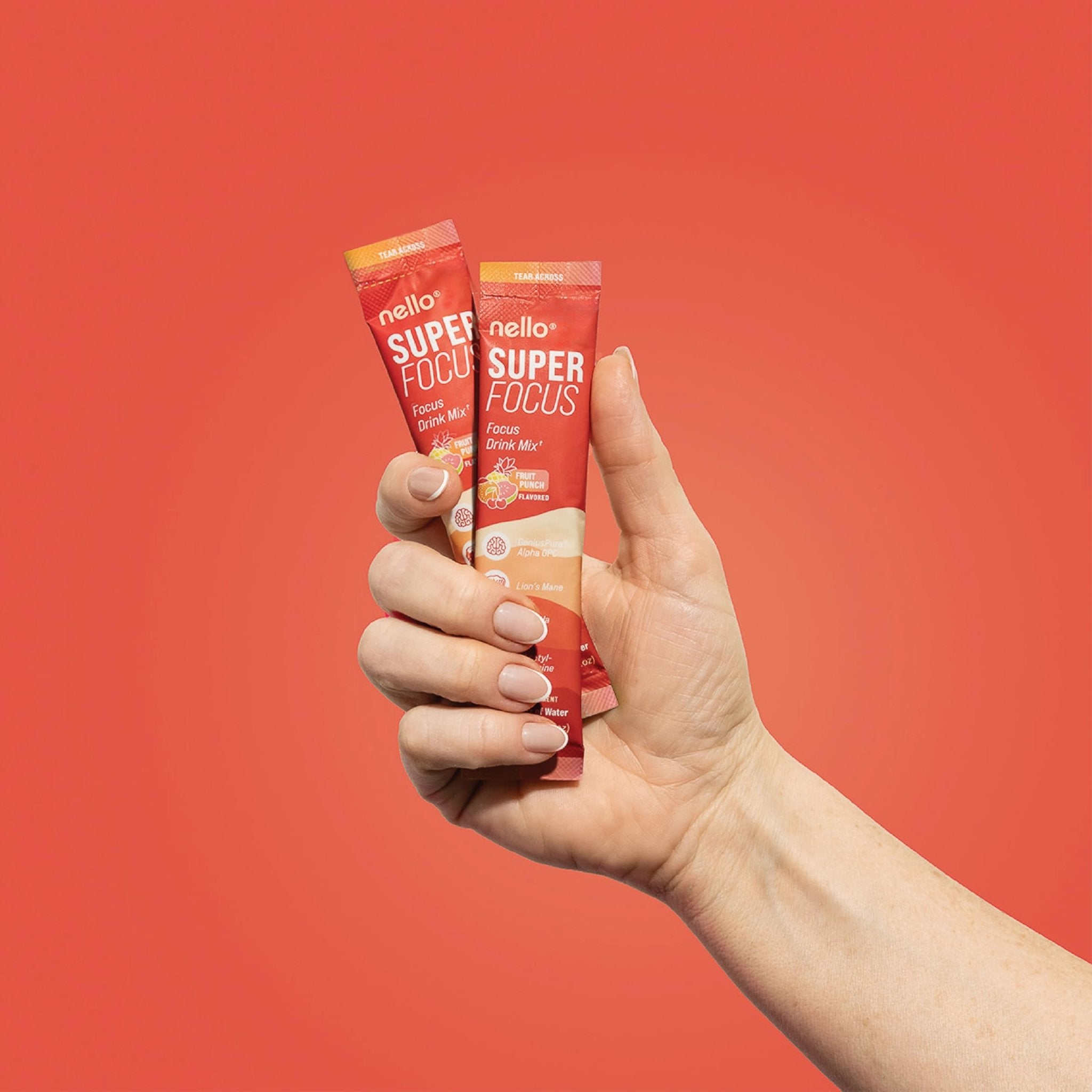 Nello Superfocus Focus Drink Mix – Fruit Punch Flavor – Alpha GPC, Lion’s Mane, Rhodiola & N-Acetyl L-Tyrosine – Sugar-Free, On-the-Go Packets – 20 Servings - TrustMedUSA