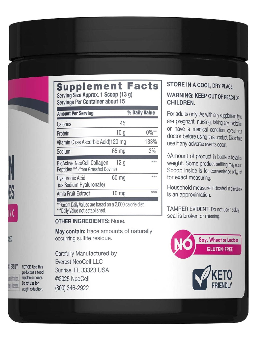 NeoCell Collagen Peptides Powder | 6.9 oz | Unflavored Supplement | with Vitamin C and Hyaluronic Acid | Advanced Formula | Hair, Skin, & Nails | for Women and Men - Maple Wellness Supplements