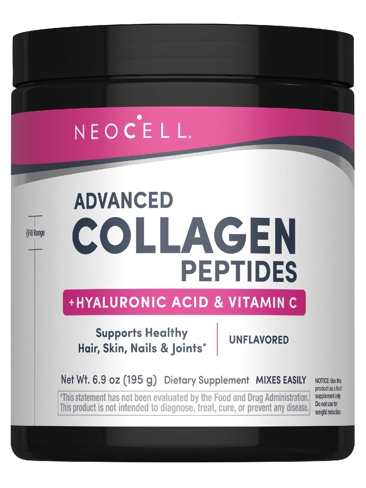 NeoCell Collagen Peptides Powder | 6.9 oz | Unflavored Supplement | with Vitamin C and Hyaluronic Acid | Advanced Formula | Hair, Skin, & Nails | for Women and Men - Maple Wellness Supplements