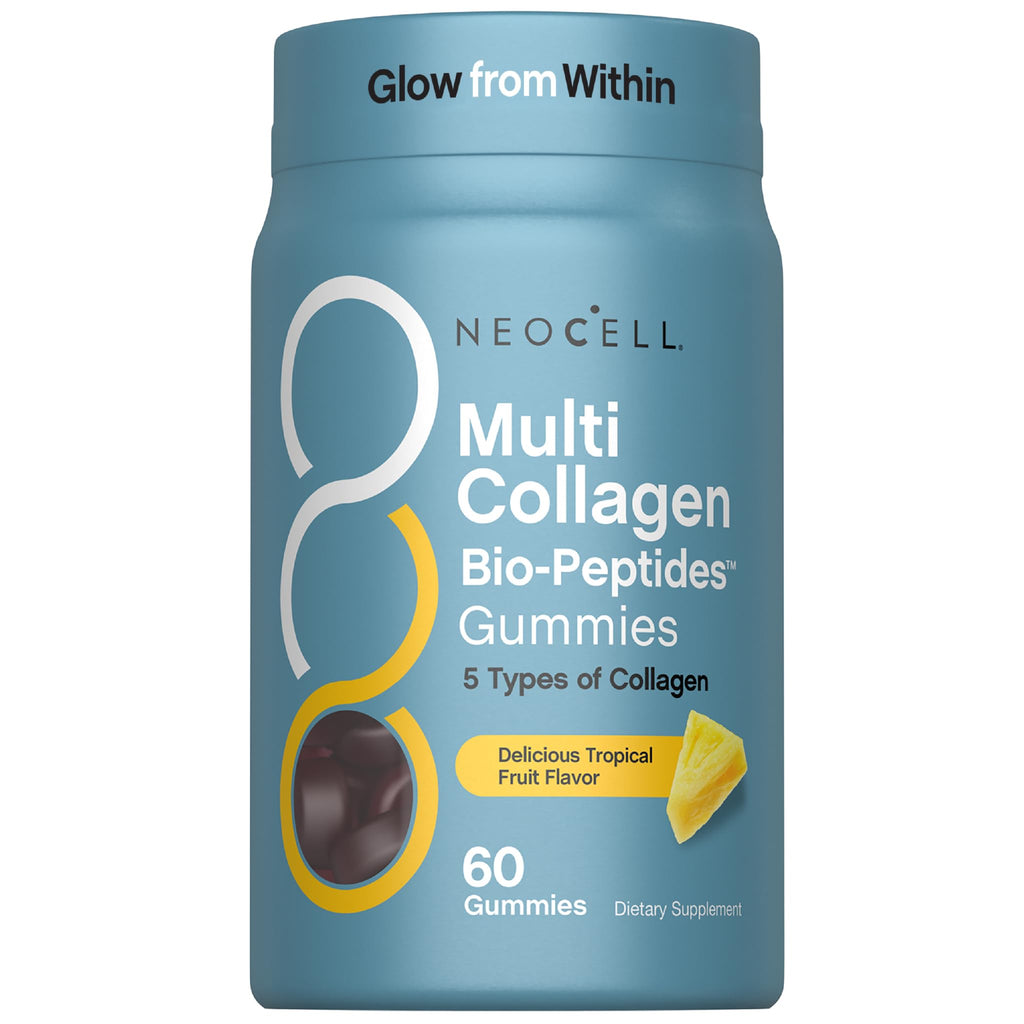 NeoCell Multi Collagen Bio-Peptides Gummies | 60 ct | Tropical Flavor | Type I, II, III, V, X | Advanced BioActive Formula - Maple Wellness Supplements