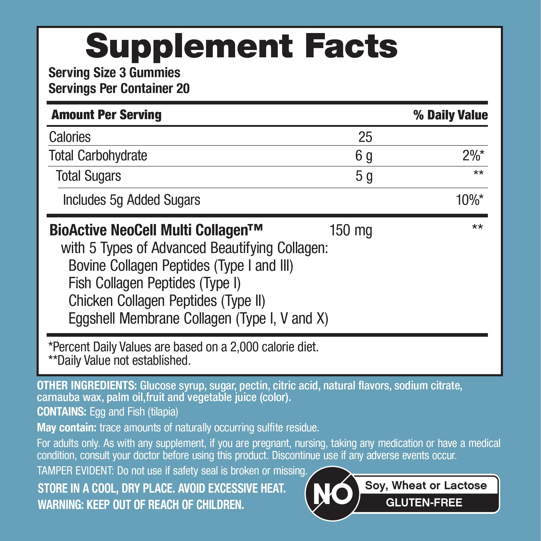NeoCell Multi Collagen Bio-Peptides Gummies | 60 ct | Tropical Flavor | Type I, II, III, V, X | Advanced BioActive Formula - Maple Wellness Supplements