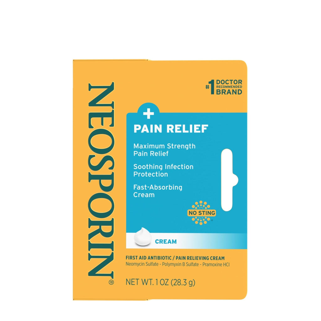Neosporin + Maximum-Strength Pain Relief Dual Action Cream, First Aid Topical Antibiotic and Analgesic Cream for Soothing Infection Protection & Wound Care of Minor Cuts, Scrapes & Burns, 1 oz - Maple Wellness Supplements