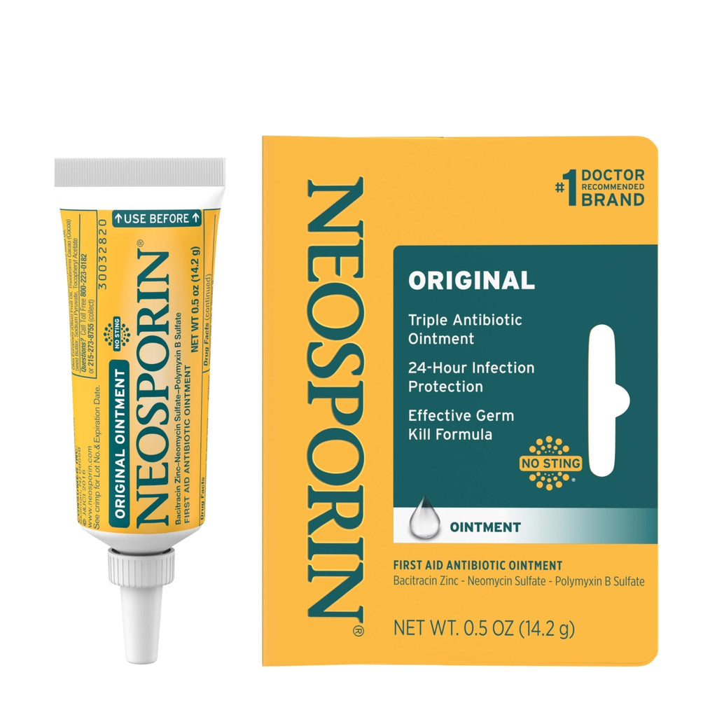 Neosporin Original First Aid Triple Antibiotic Ointment with Bacitracin Zinc for Infection Protection, Wound Care Treatment & Helps Minimize The Appearance of Scars for Minor Wounds, .5 oz - Maple Wellness Supplements