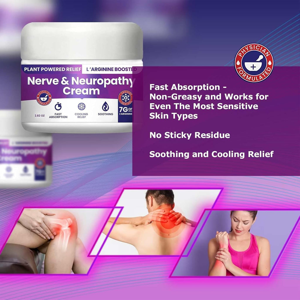 Nerve and Neuropathy Cream – Plant Powered Relief for Foot, Hands, Legs, Toes Includes 7grams of L’Arginine; Vitamin B6, Arnica, Aloe -2.82oz - TrustMedUSA