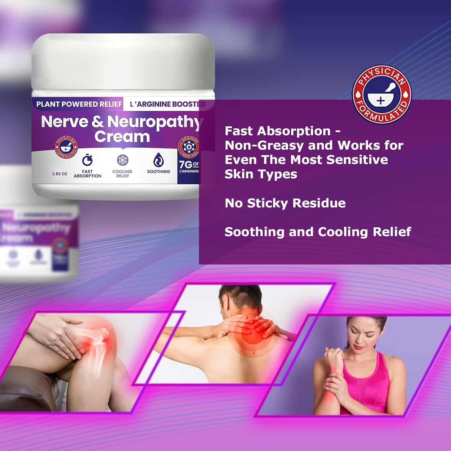 Nerve and Neuropathy Cream – Plant Powered Relief for Foot, Hands, Legs, Toes Includes 7grams of L’Arginine; Vitamin B6, Arnica, Aloe -2.82oz - TrustMedUSA
