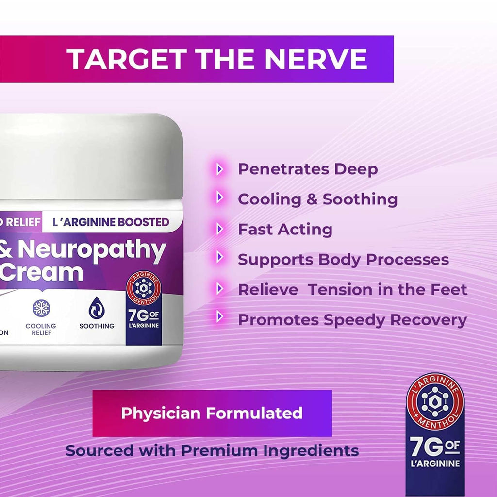 Nerve and Neuropathy Cream – Plant Powered Relief for Foot, Hands, Legs, Toes Includes 7grams of L’Arginine; Vitamin B6, Arnica, Aloe -2.82oz - TrustMedUSA