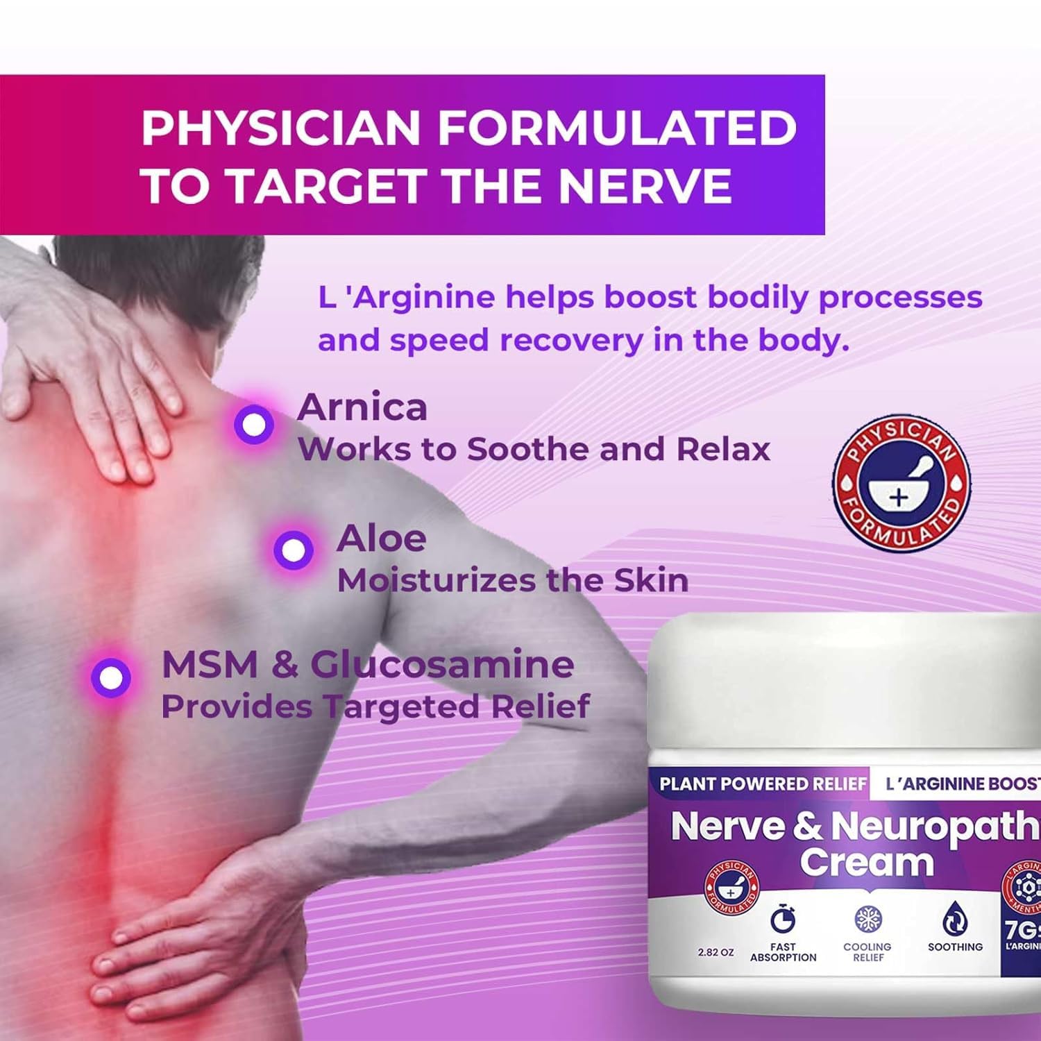 Nerve and Neuropathy Cream – Plant Powered Relief for Foot, Hands, Legs, Toes Includes 7grams of L’Arginine; Vitamin B6, Arnica, Aloe -2.82oz - TrustMedUSA