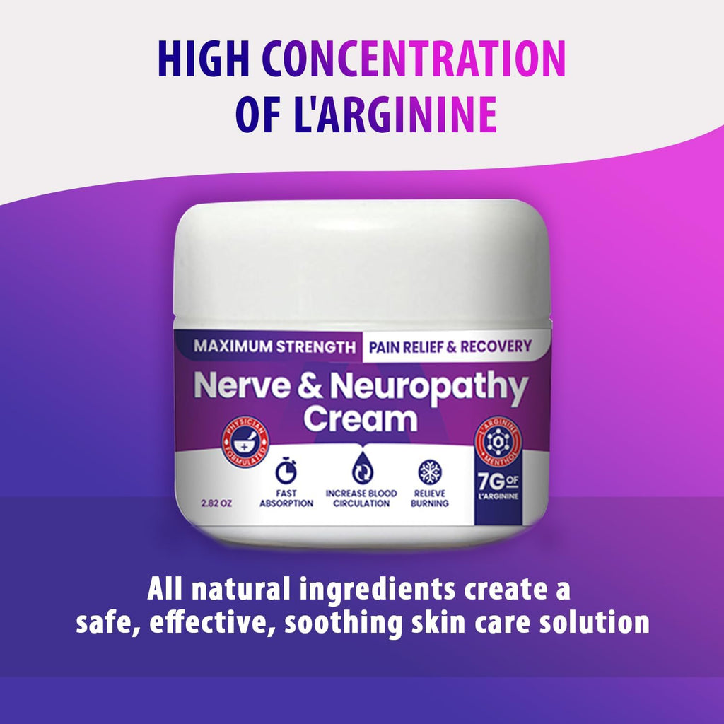 Nerve and Neuropathy Cream – Plant Powered Relief for Foot, Hands, Legs, Toes Includes 7grams of L’Arginine; Vitamin B6, Arnica, Aloe -2.82oz - TrustMedUSA